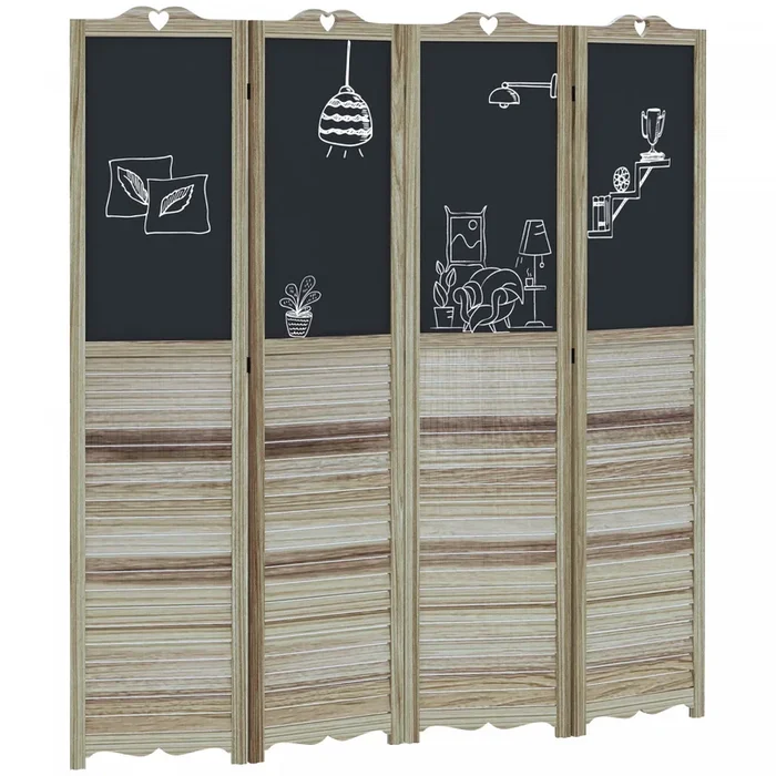 Homcom 4 Panel Room Divider With Chalkboard Folding Privacy Screen|Homcom Separateur De Piece A 4 Panneaux Avec Tableau Noir