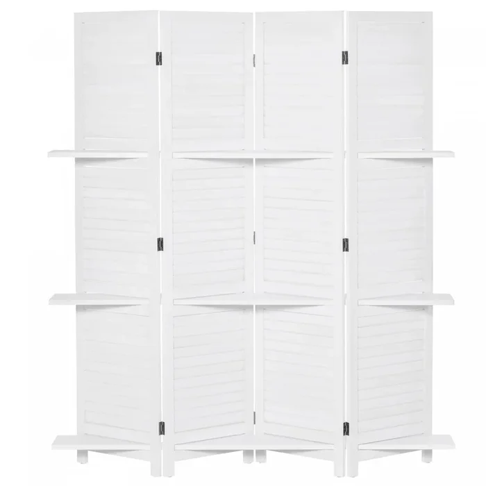Homcom 4-panel Wood Room Divider With 3 Shelves 5.6ft|Homcom Separateur De Piece En Bois A 4 Panneaux Avec 3 Etageres