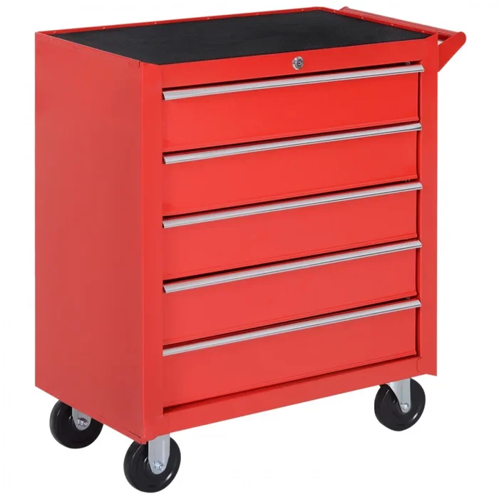 Homcom 5 Drawer Lockable Steel Tool Chest With Handle|Homcom Coffre A Outils En Acier Verrouillable A 5 Tiroirs Poignee
