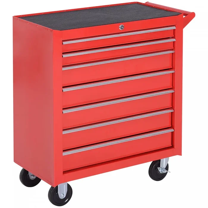 Homcom 7 Drawer Lockable Steel Tool Chest With Handle|Homcom Coffre A Outils En Acier Verrouillable A 7 Tiroirs Poignee