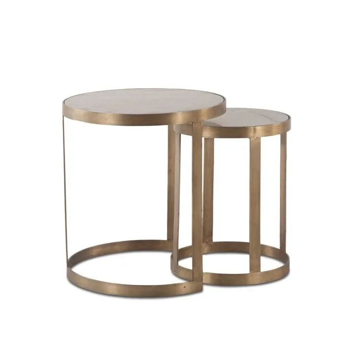 Home Trends Design Michaelangelo White Marble Side Tables with Antique Bonze Base Set of 2