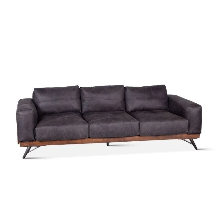 Home Trends Design Portofino Mid Century Antique Ebony Leather Sofa