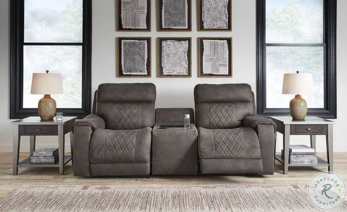 Hoopster Gunmetal 3 Piece Power Reclining Console Modular Loveseat