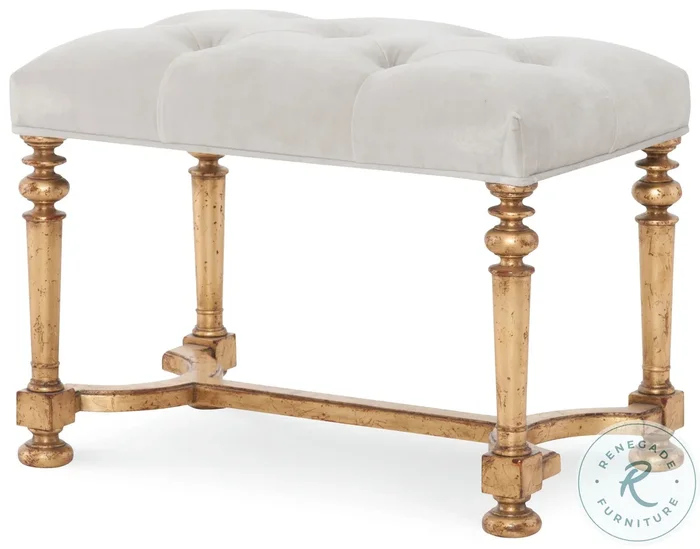 Hughes Taupe Velvet And Gold Leaf Bench
