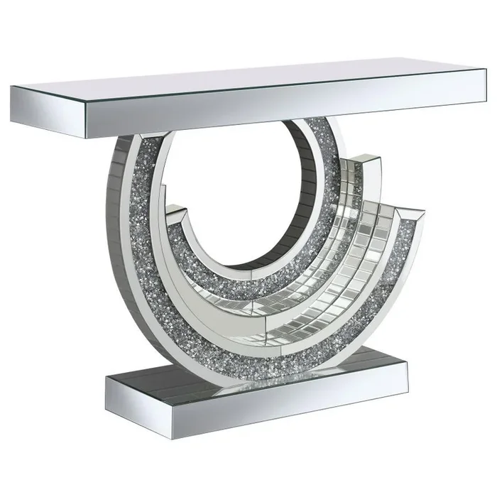 Imogen – Sculptural Mirrored Entryway Console Table – Silver