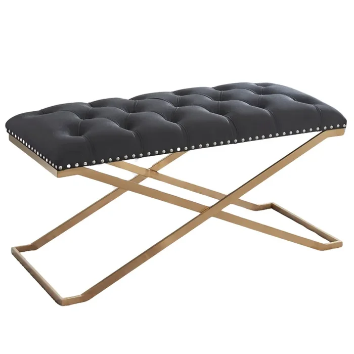 Imperial Tufted Double Bench with Gold Base Black Benches|Banc Imperial capitonné noir à deux usages avec base dorée