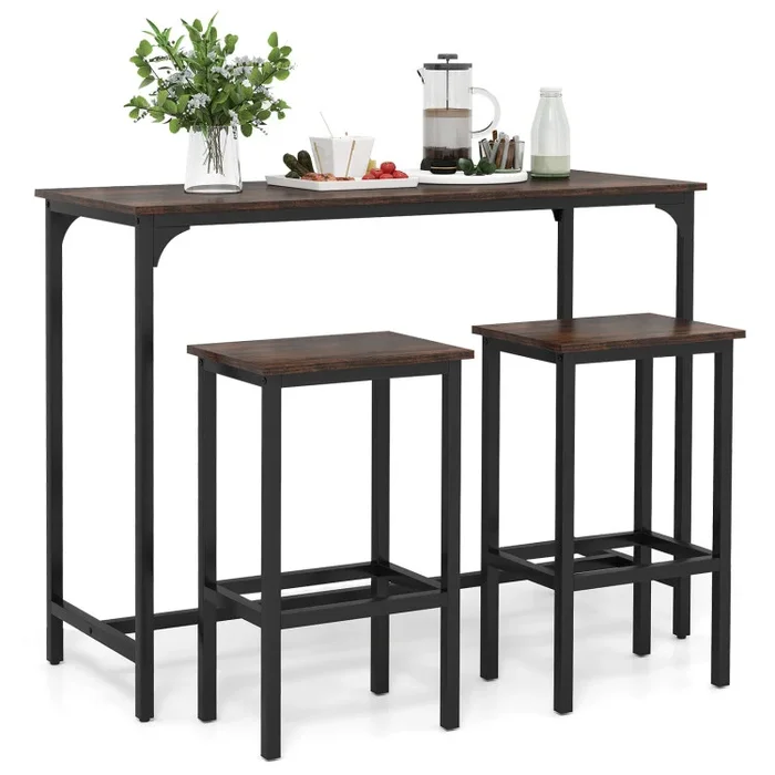 Industrial 3-Piece 47.5″ Counter-Height Dining Table and 2 Bar Stools