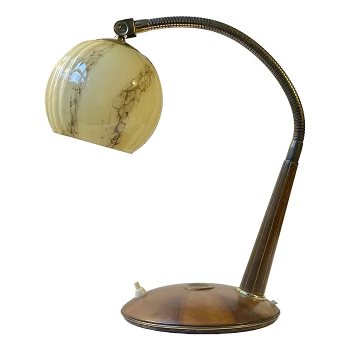 Italian Art Deco Table Lamp in Walnut and Marbled Glass, 1930s