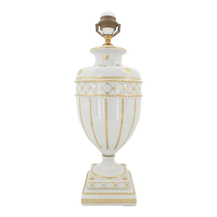 Italian Mangani Firenze Porcelain Gilt Urn Style Table Lamp