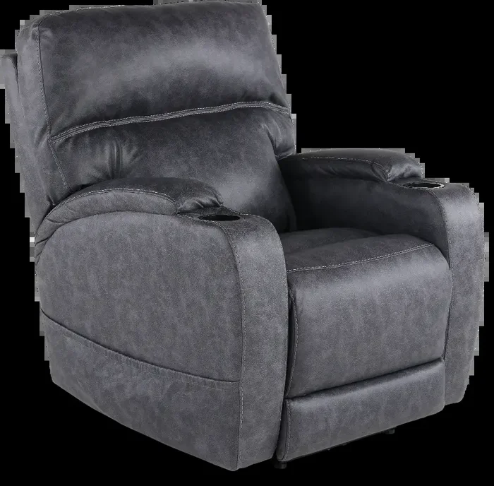 Jaguar Charcoal Power Recliner with Headrest and Lumbar