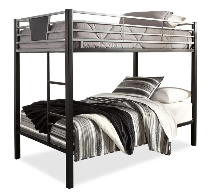 Jett Bunk Bed with Ladder & Guard Rail for Kids, Metal, Black & Grey – Twin/Twin | Lits superposés Jett en métal pour enfants avec échelle et garde-corps, noir et gris – simple et simple