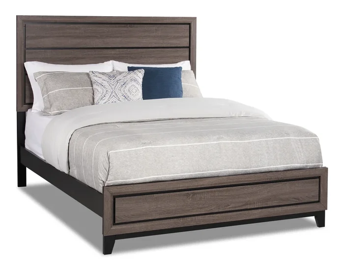Kate Panel Bed with Headboard & Frame, Grey/Brown – King Size | Lit à panneau Kate avec tête de lit et cadre de lit, gris-brun – format très grand lit