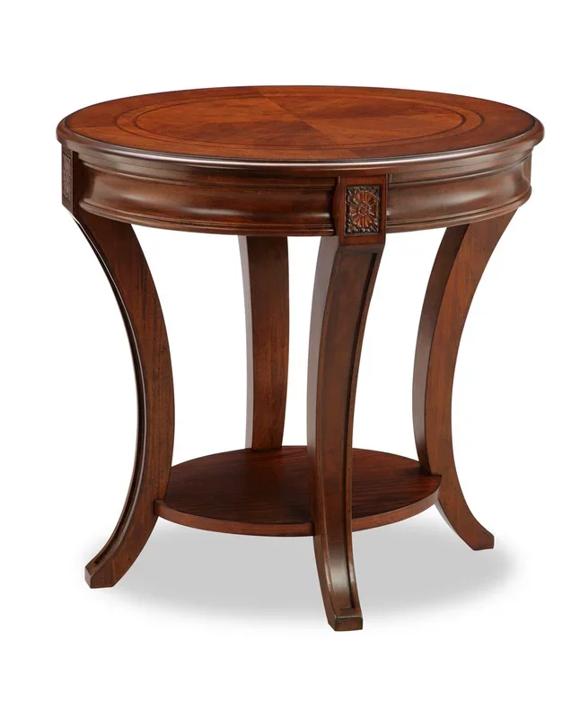 Kerwin 22″ Traditional Round End Table with Shelf – Cherry | Table de bout ronde traditionnelle Kerwin de 22 po avec tablette – cerisier