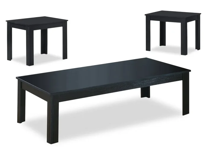 Kiana 44″ Modern 3-Pack Coffee + 2 End Tables – Black |Ensemble 3 tables modernes Kiana de 44 po (table à café et 2 tables de bout) – noir