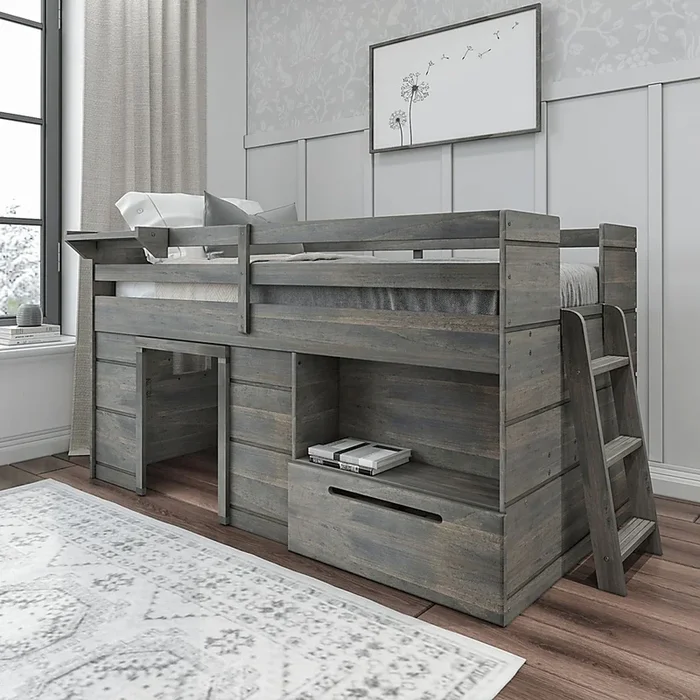 Kids Edenberry Gray Twin Loft Bed with 1 Drawer