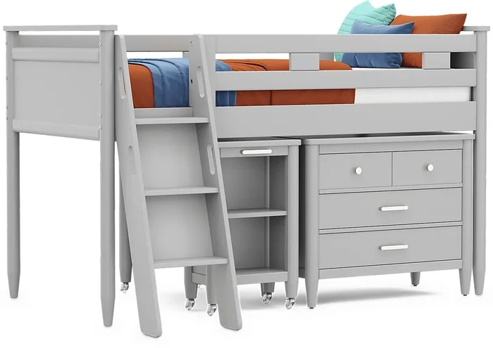 Kids Modern Colors Light Gray Twin Loft with Loft Chest and Desk