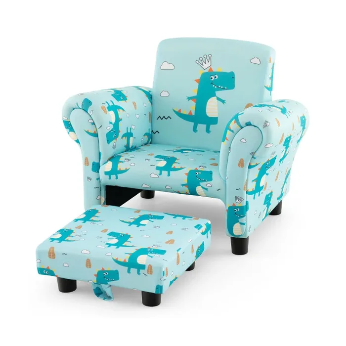 Kids Single Sofa with Cute Patterns, Ergonomic Backrest and Armrests