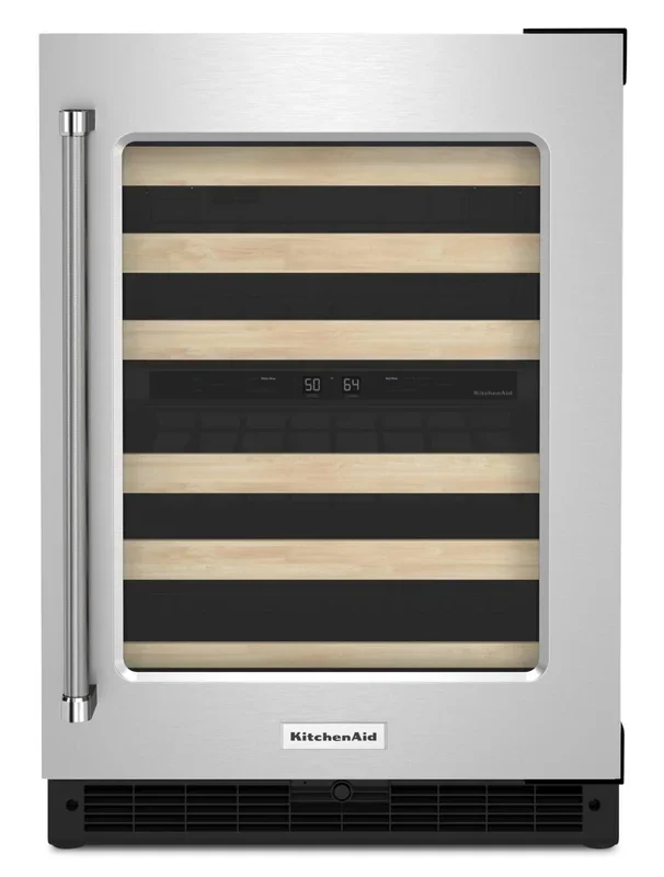 KitchenAid 24″ 5 Cu. Ft. Undercounter Wine Refrigerator – Stainless Steel – KUWR214KSB | Réfrigérateur à vin KitchenAid de 5 pi³ et de 24 po sous le comptoir – acier inoxydable – KUWR214KSB