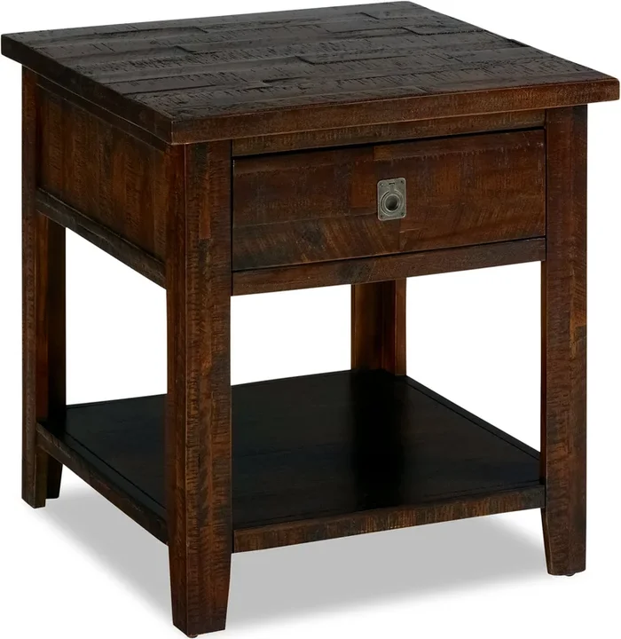 Konagrove 24″ Rustic End Table with Storage and Shelf – Dark Brown Wood|Table de bout rustique Konagrove de 24 po avec rangement et tablette – bois brun foncé