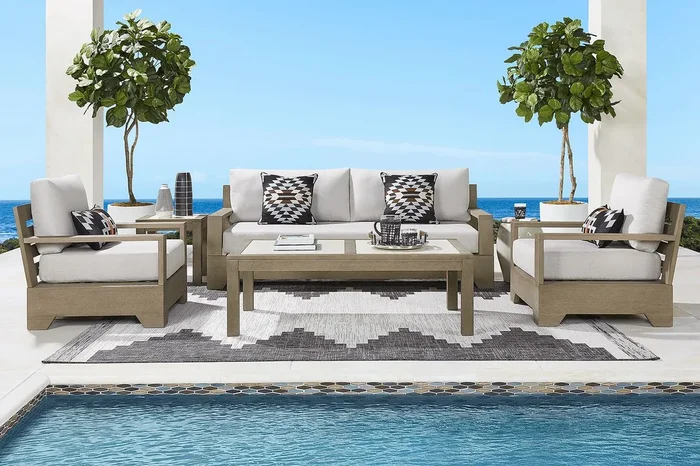 Lake Tahoe Gray 3 Pc Outdoor Seating Set with Seagull Cushions