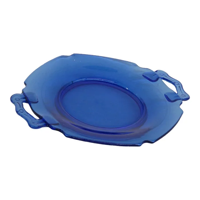 Le Smith Mt Pleasant Cobalt Blue Glass Plate Dish With Handles