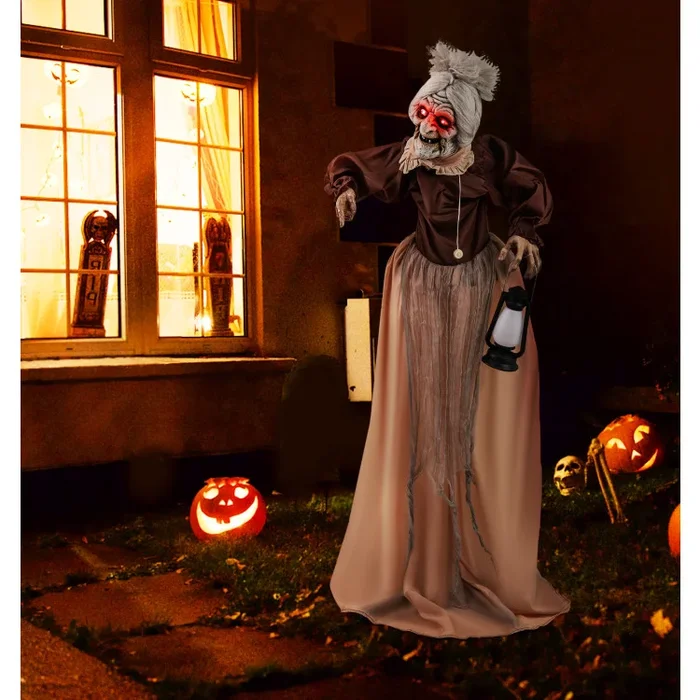 Life-Size Halloween Animatronic Moving and Talking Old Lady Hag Prop