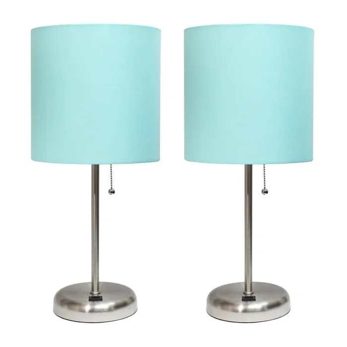 Limelights Stick Lamp With Usb Charging Port And Fabric Shade 2 Pack Set, Aqua Lamp Set |Lampe de table Limelights turquoise avec port de recharge USB et abat-jour en tissu, ensemble de 2
