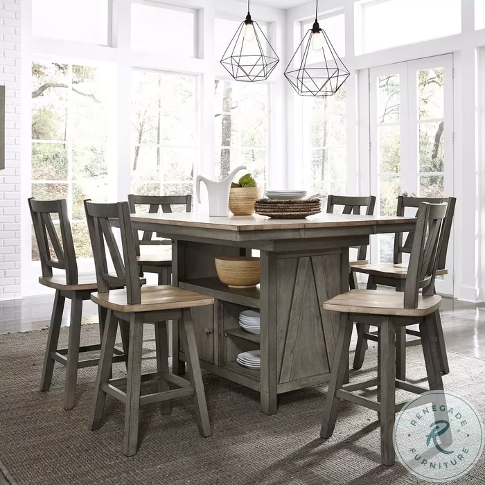 Lindsey Farm Gray And Sandstone Extendable Kitchen Island Set