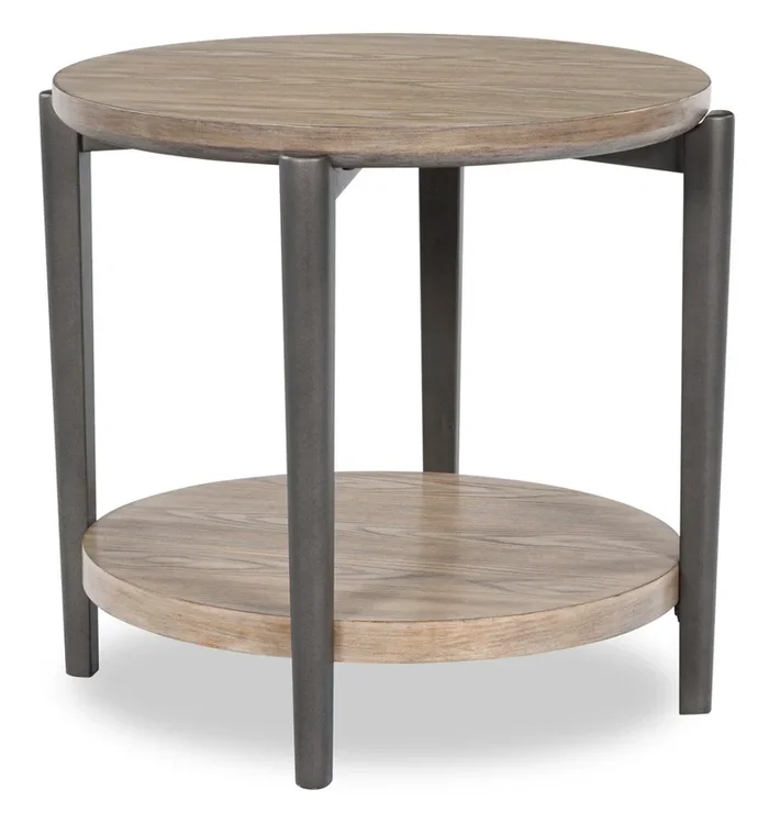 Lloyd 27” Modern Round End Table with Shelf – Grey Brown | Table de bout ronde moderne Lloyd de 27 po avec tablette – gris-brun