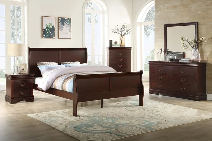 Louis Philip Transitional Cherry 5-Piece Bedroom Set – King