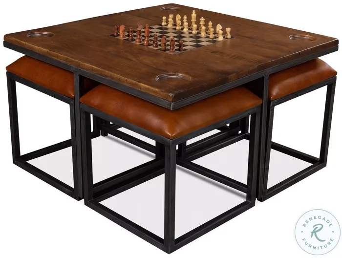 Low Brown 5 Piece Game Table Set