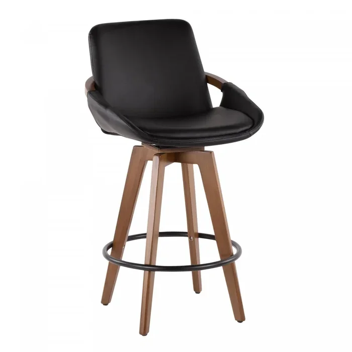 LumiSource Cosmo Faux Leather Mid-Century Modern Counter-Height Stool – Walnut/Black|Tabouret moderne du milieu du 20e siècle Cosmo de hauteur comptoir en similicuir – noyer et noir