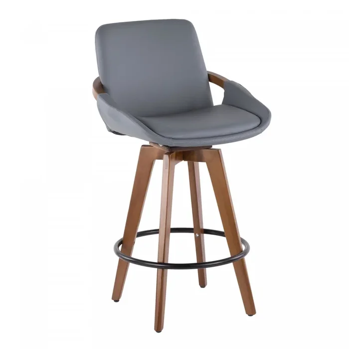 LumiSource Cosmo Faux Leather Mid-Century Modern Counter-Height Stool – Walnut/Grey|Tabouret moderne du milieu du 20e siècle Cosmo de hauteur comptoir en similicuir – noyer et gris