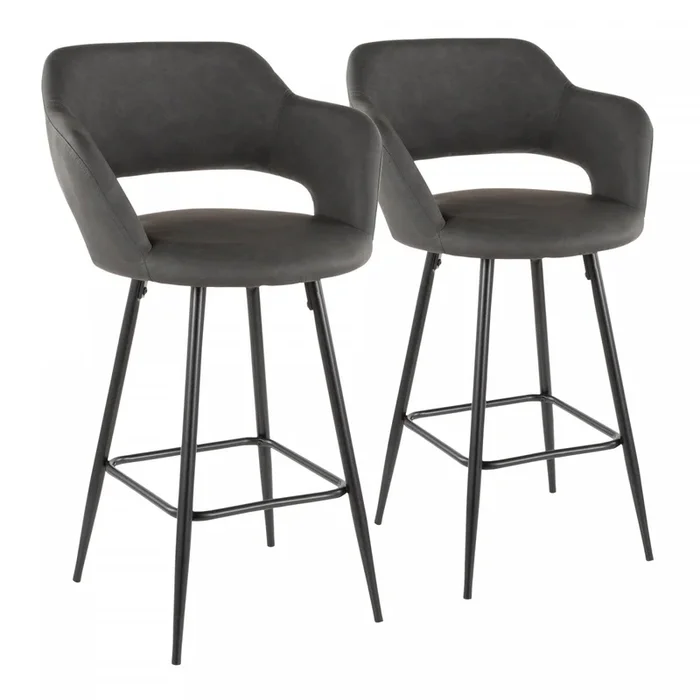 LumiSource Margarite Grey Faux Leather Contemporary Counter-Height Stool – Set of 2|Tabouret contemporain Margarite de hauteur comptoir en similicuir gris – ensemble de 2