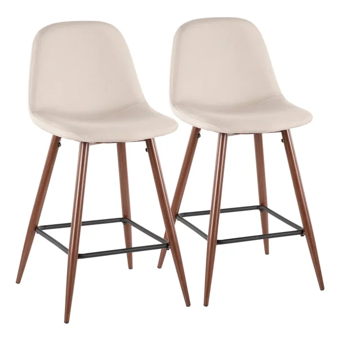 LumiSource Pebble Beige Fabric Mid-Century Modern Counter-Height Stool – Set of 2|Tabouret moderne du milieu du 20e siècle Pebble de hauteur comptoir en tissu beige – ensemble de 2