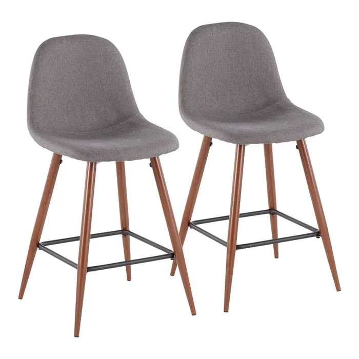 LumiSource Pebble Charcoal Fabric Mid-Century Modern Counter-Height Stool – Set of 2|Tabouret moderne du milieu du 20e siècle Pebble de hauteur comptoir en tissu anthracite – ensemble de 2