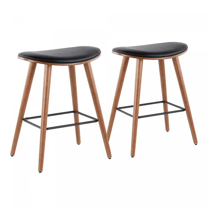 LumiSource Saddle Black Faux Leather Mid-Century Modern Counter-Height Stool – Set of 2|Tabouret moderne du milieu du 20e siècle Saddle de hauteur comptoir en similicuir noir – ensemble de 2