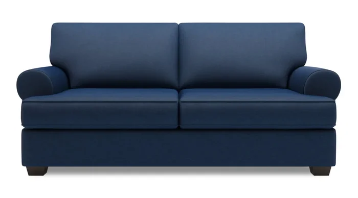 Made in Canada Customizable Sofa Lab Roll 76″ Linen-Look Fabric Condo Size Sofa with Rolled Arms – Pax Navy Blue | Sofa Roll de Sofa Lab de 76 po de format condo fabriqué au Canada en tissu d’apparence lin – bleu Pax Navy | RO093149