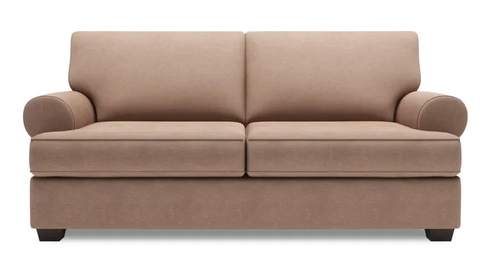 Made in Canada Customizable Sofa Lab Roll 76″ Linen-Look Fabric Condo Size Sofa with Rolled Arms – Pax Wicker Brown | Sofa Roll de Sofa Lab de 76 po de format condo fabriqué au Canada en tissu d’apparence lin – brun Pax Wicker | RO093349