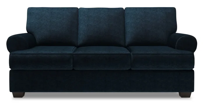 Made in Canada Customizable Sofa Lab Roll 86″ Chenille Fabric Sofa with Rolled Arms – Luxury Indigo Blue | Sofa Roll de Sofa Lab de 86 po fabriqué au Canada en tissu de chenille avec accoudoirs enroulés – bleu Luxury Indigo | RO103193
