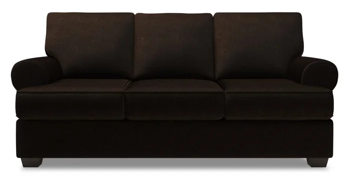 Made in Canada Customizable Sofa Lab Roll 86″ Chenille Fabric Sofa with Rolled Arms – Luxury Chocolate Brown | Sofa Roll de Sofa Lab de 86 po fabriqué au Canada en tissu de chenille avec accoudoirs enroulés – brun Luxury Chocolate | RO103293