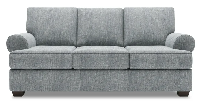 Made in Canada Customizable Sofa Lab Roll 86″ Linen-Look Fabric Sofa with Rolled Arms – Luna Pewter Grey | Sofa Roll de Sofa Lab de 86 po fabriqué au Canada en tissu d’apparence lin avec accoudoirs enroulés – gris Luna Pewter | RO102291