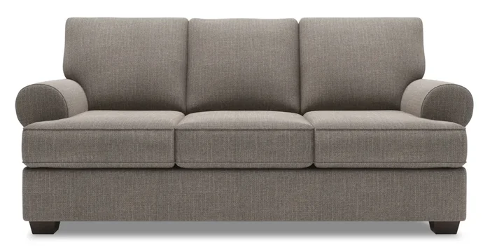 Made in Canada Customizable Sofa Lab Roll 86″ Linen-Look Fabric Sofa with Rolled Arms – Luna Smoke Grey | Sofa Roll de Sofa Lab de 86 po fabriqué au Canada en tissu d’apparence lin avec accoudoirs enroulés – gris Luna Smoke | RO102391
