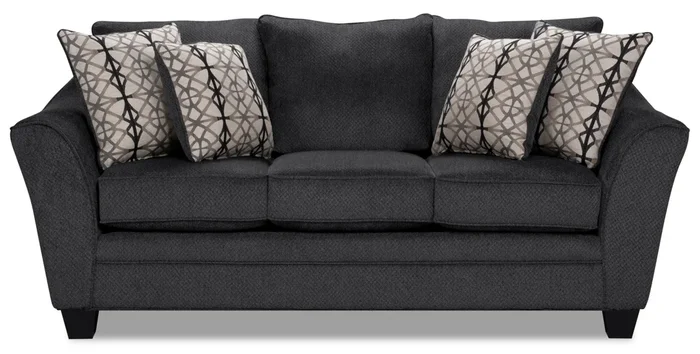 Made in Canada Febe 85″ Chenille Fabric Full-Size Condo Sofa Bed with Flared Arms – Charcoal Grey | Sofa-lit double Febe de 85 po de format condo fabriqué au Canada en tissu de chenille avec accoudoirs évasés – gris anthracite