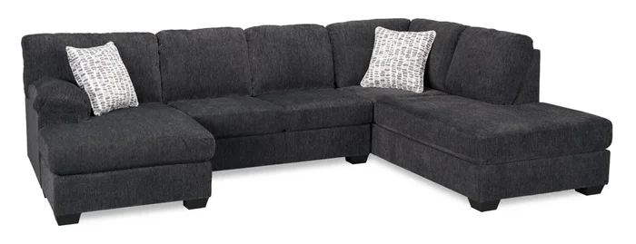 Made in Canada Morgan 2-Piece Right-Facing Chenille Fabric Wrap Sectional with Accent Pillows – Grey | Sofa sectionnel en U de droite Morgan 2 pièces fabriqué au Canada en tissu de chenille avec coussins décoratifs – gris