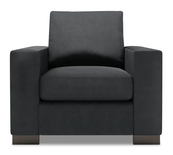 Made in Canada Sofa Lab Customizable Track 38″ Linen-Look Fabric Chair with Track Arms – Pax Pepper Grey | Fauteuil Track de Sofa Lab de 38 po fabriqué au Canada en tissu d’apparence lin avec accoudoirs rectilignes – gris Pax Pepper | TR302949