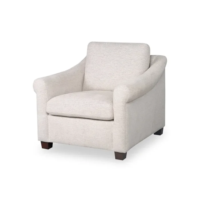 Mallie 36″ Chenille Fabric Chair with Rolled Arms and Wood Legs – Shell White | Fauteuil Mallie de 36 po en tissu de chenille avec accoudoirs enroulés et pattes en bois – blanc coquillage