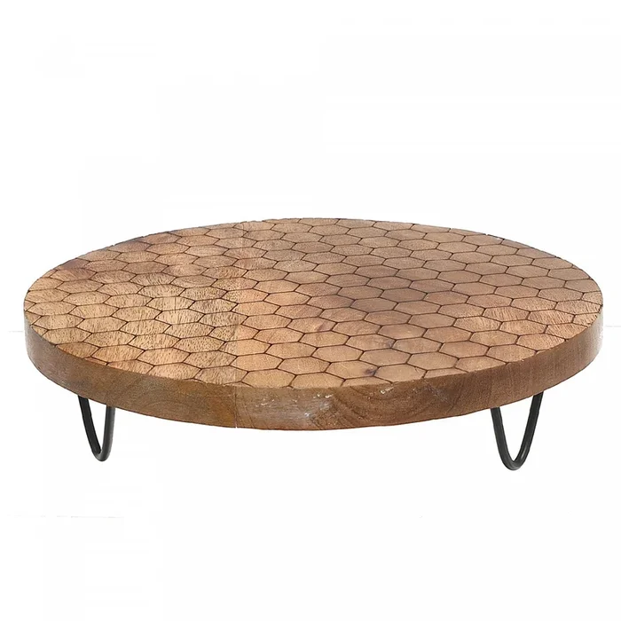 Mango Wood Honeycomb Round Cake Stand 12″ Dinnerware|Assiette à gâteau sur pied, ronde de 12 po en manguier à motifs d’hexagones