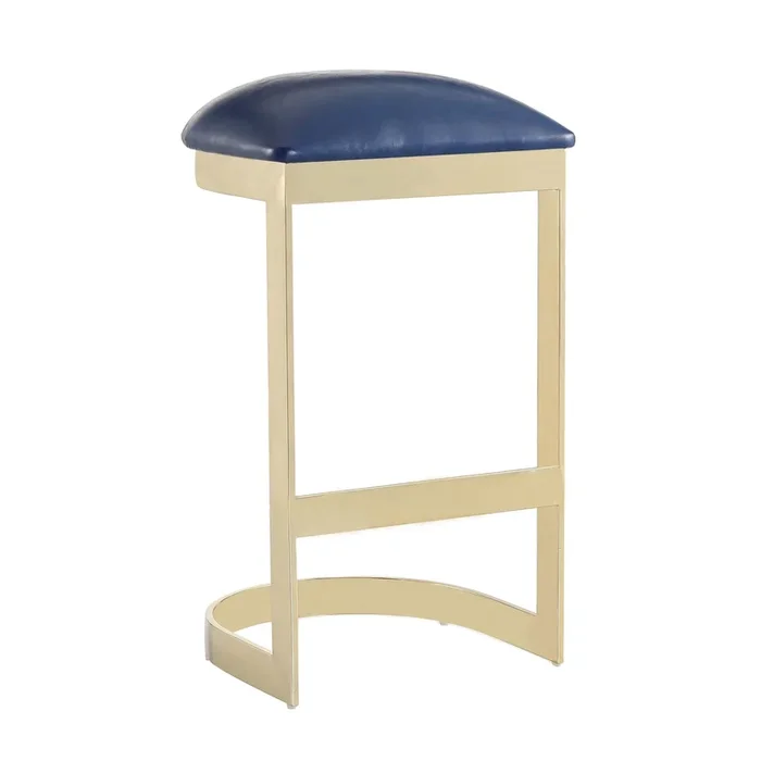 Manhattan Comfort Aura 28.54″ Polished Brass Stainless Steel Barstool – Blue|Tabouret bar Aura de Manhattan Comfort de 28,54 po en laiton poli et en acier inoxydable – bleu