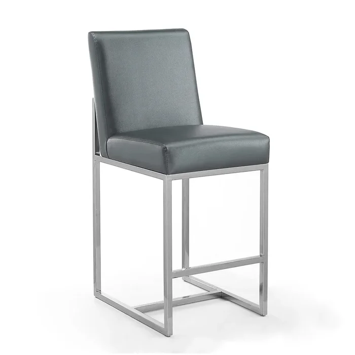 Manhattan Comfort Element 37.2″ Polished Chrome Stainless Steel Counter Height Barstool – Graphite|Tabouret bar Element de Manhattan Comfort de hauteur comptoir de 37,2 po en chrome poli et en acier inoxydable – graphite